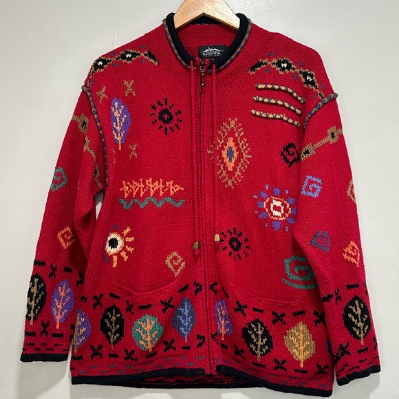 ICELANDIC Design Red 55% Hemp Cardigan Sweater Jacket Sz L - Picture 2 of 11